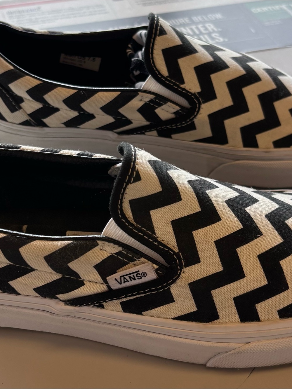 Vans Black and White Zigzag Slip-On Sneakers - Picture 2 of 4